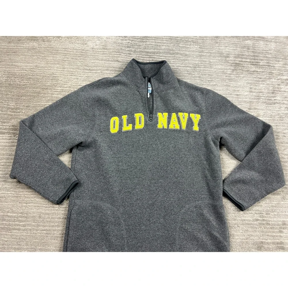 Old Navy Fleece‎ Pullover Boys XL 14-16 Gray Quarter Zip Logo Mock Neck Pockets